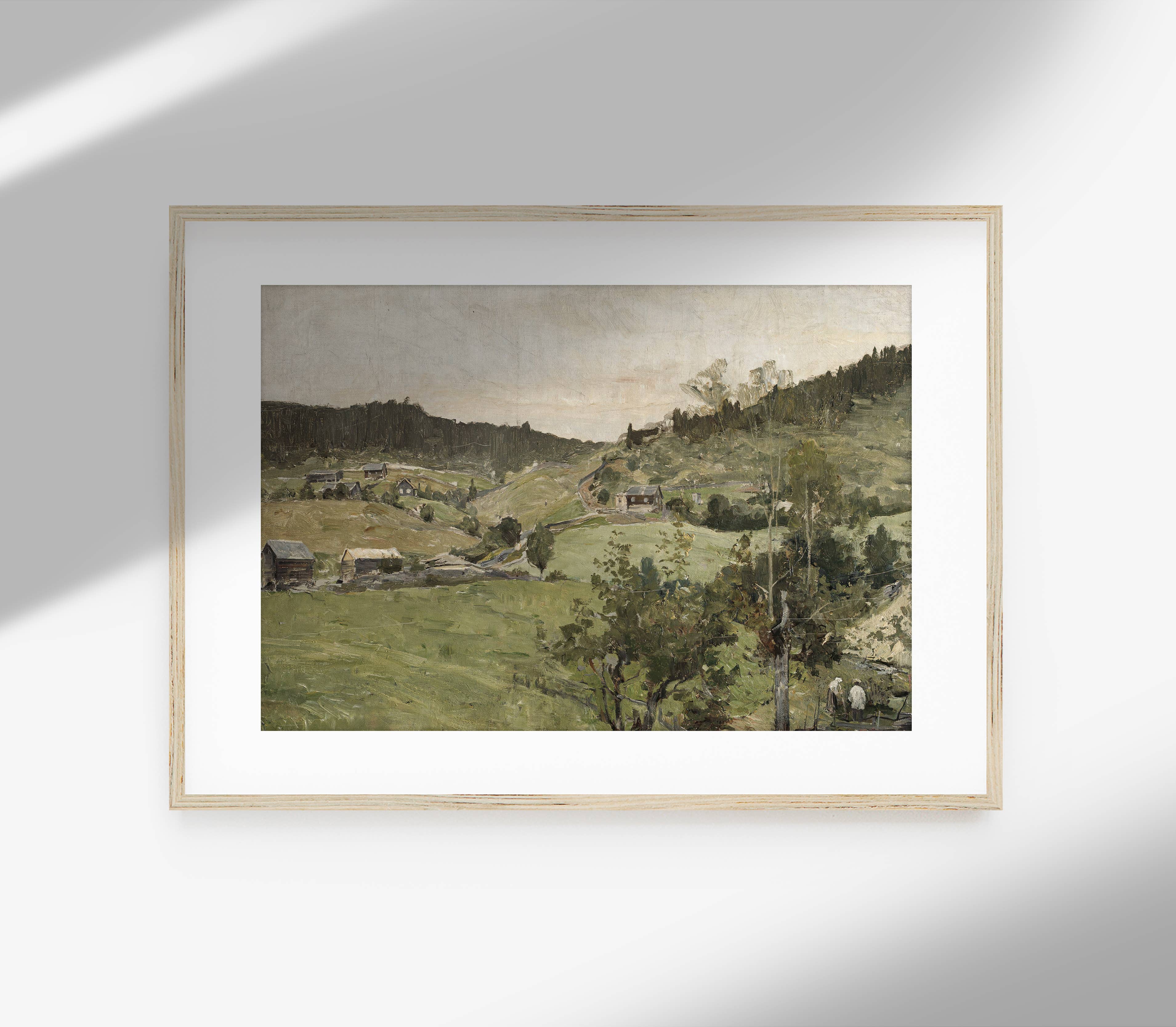 Vintage Landscape Oil Painting | Muted Green Art Print L121: 16”x20”