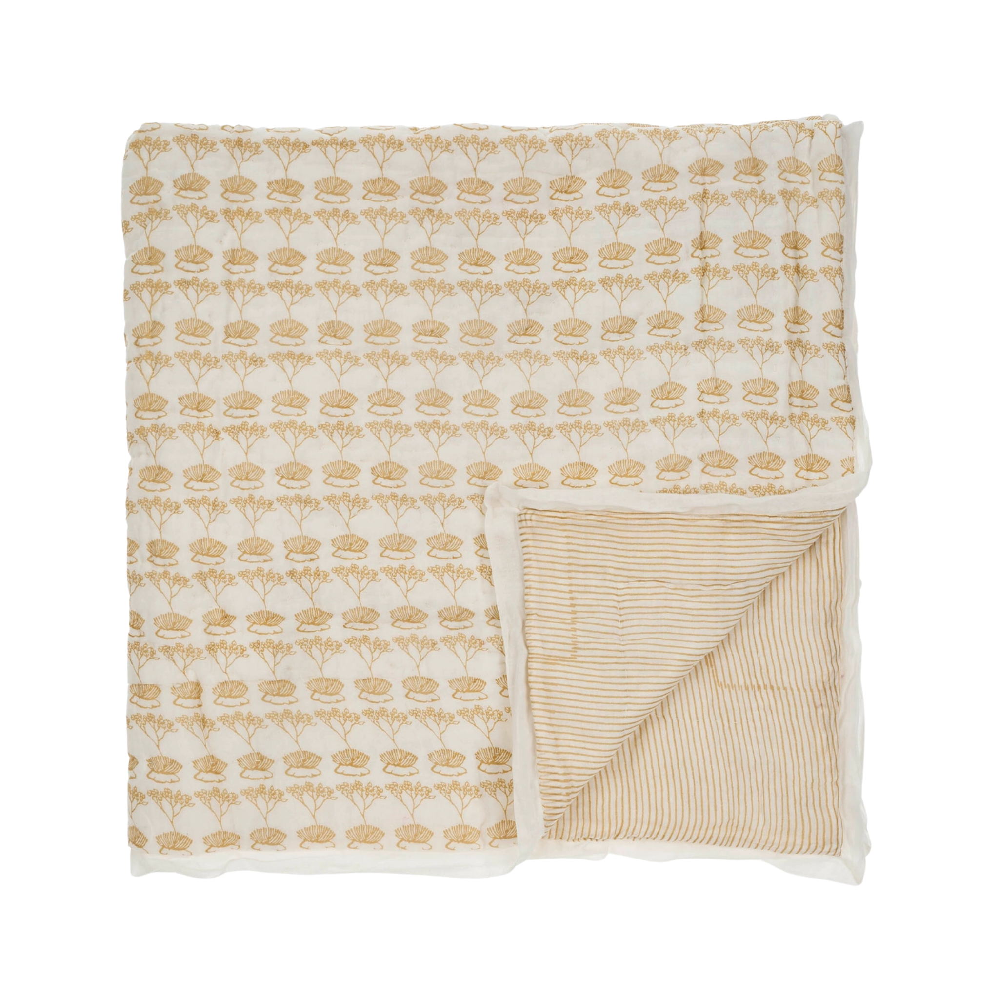 Block Print Botanical Muslin Baby Quilt (Sand)