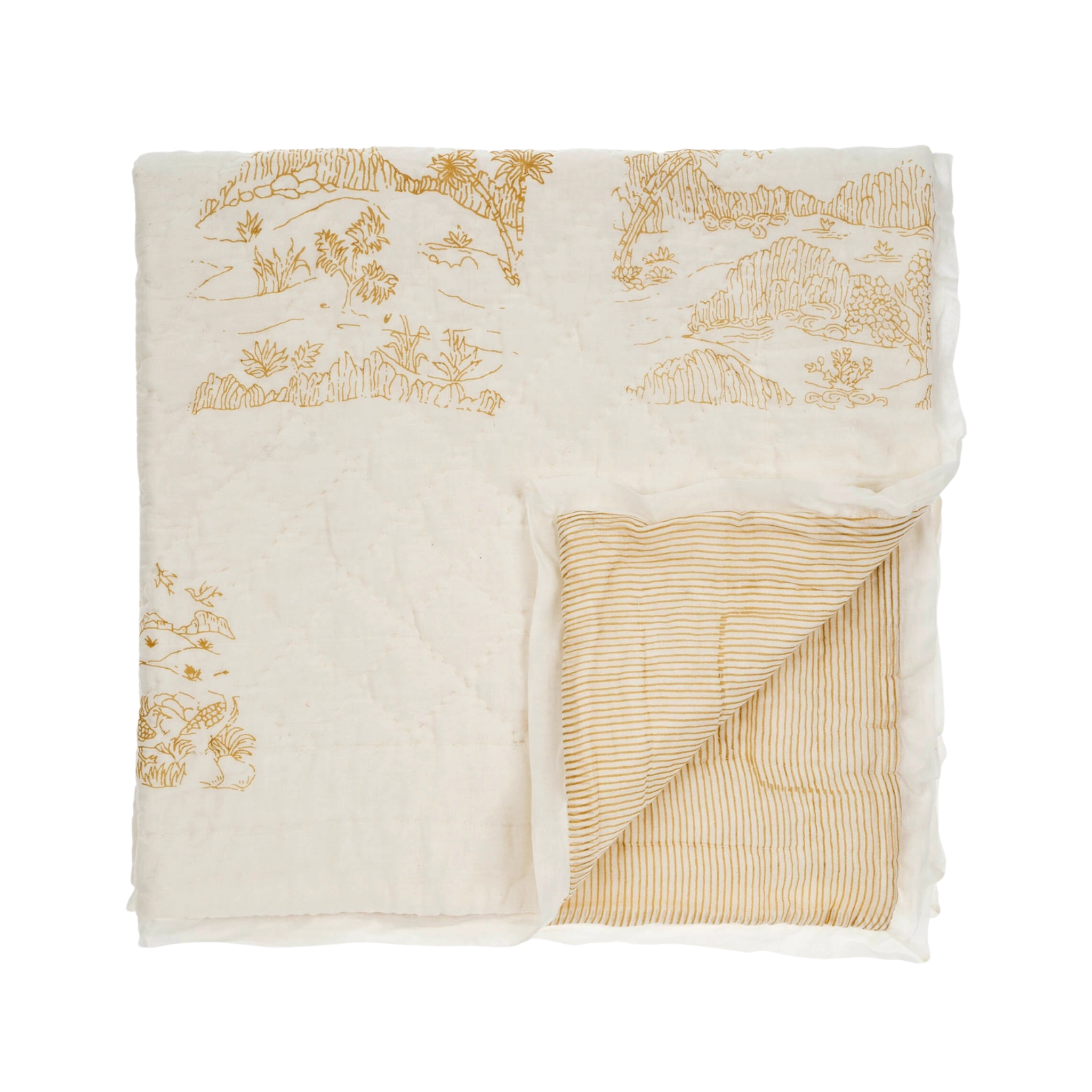 Block Print Landscape Muslin Baby Quilt