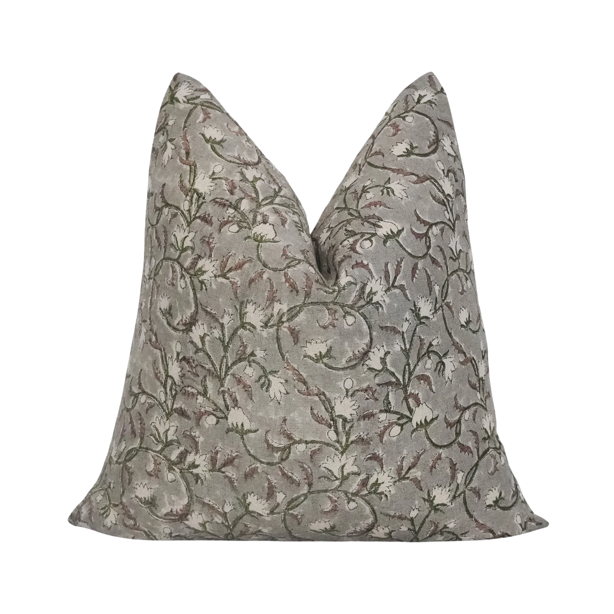 Gray Floral Linen Pillow