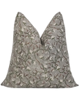 Gray Floral Linen Pillow