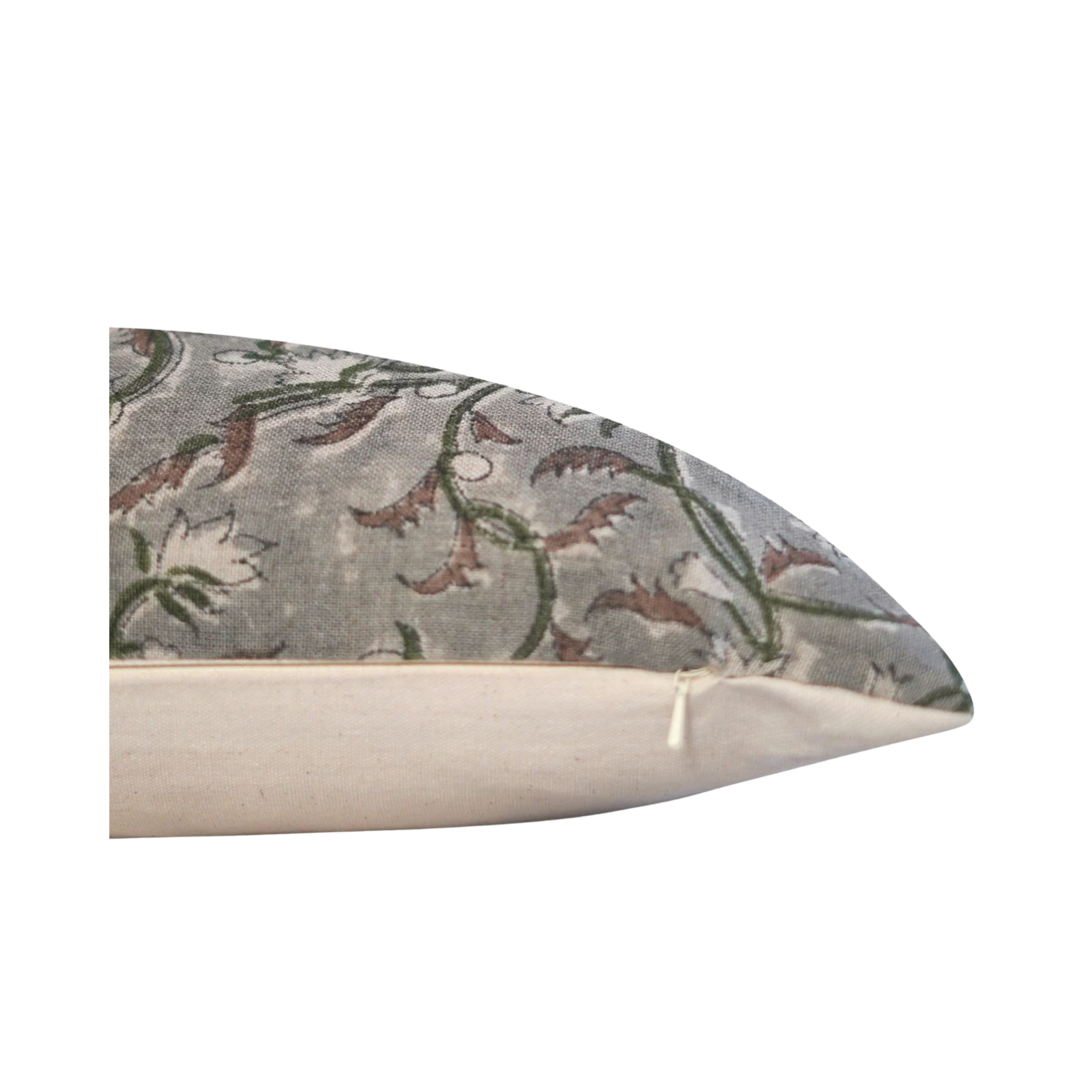 Gray Floral Linen Pillow