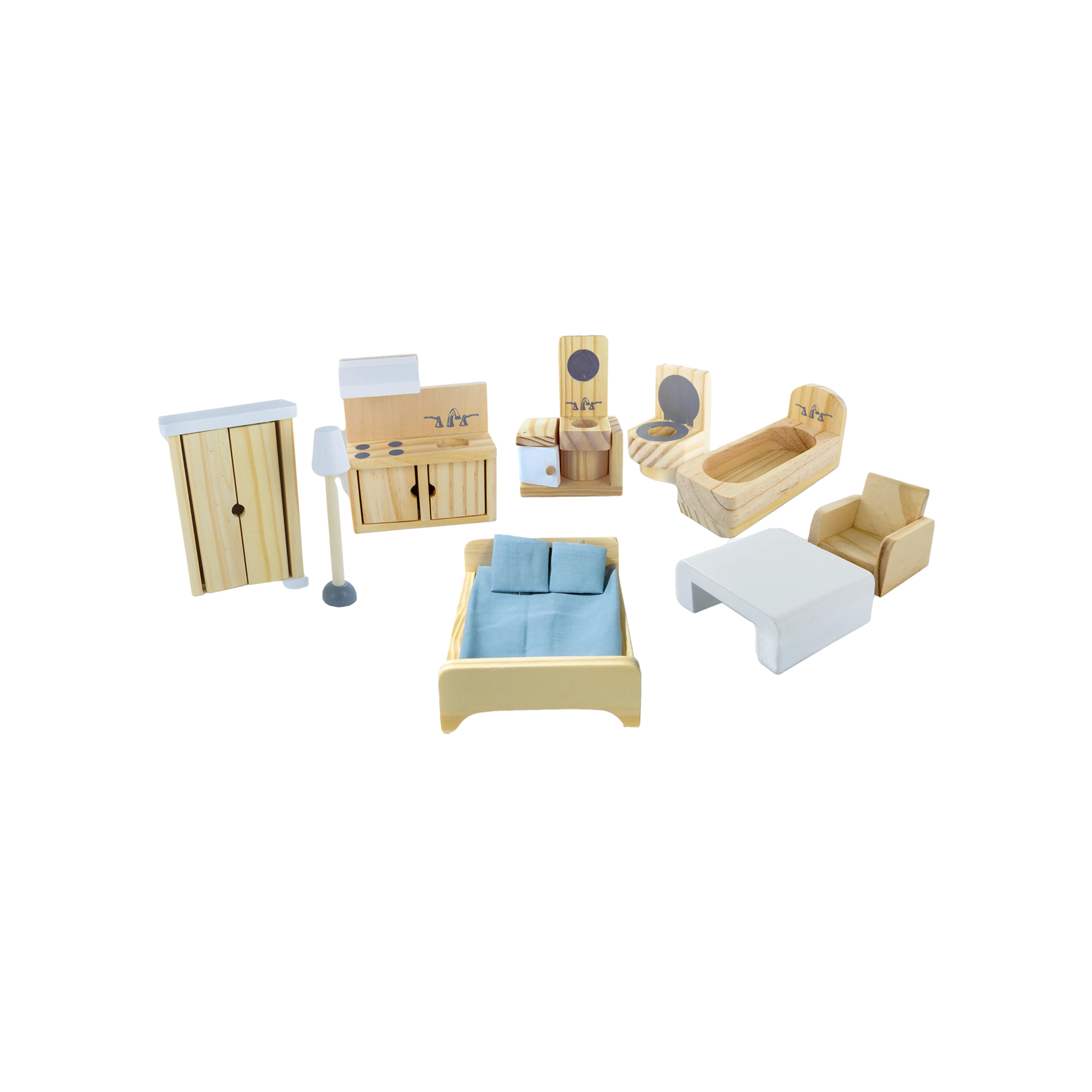 Wooden Dollhouse Furniture Set