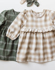 Baby and Kids Sydney Flannel Ruffle Dress - Latte Plaid: 4T
