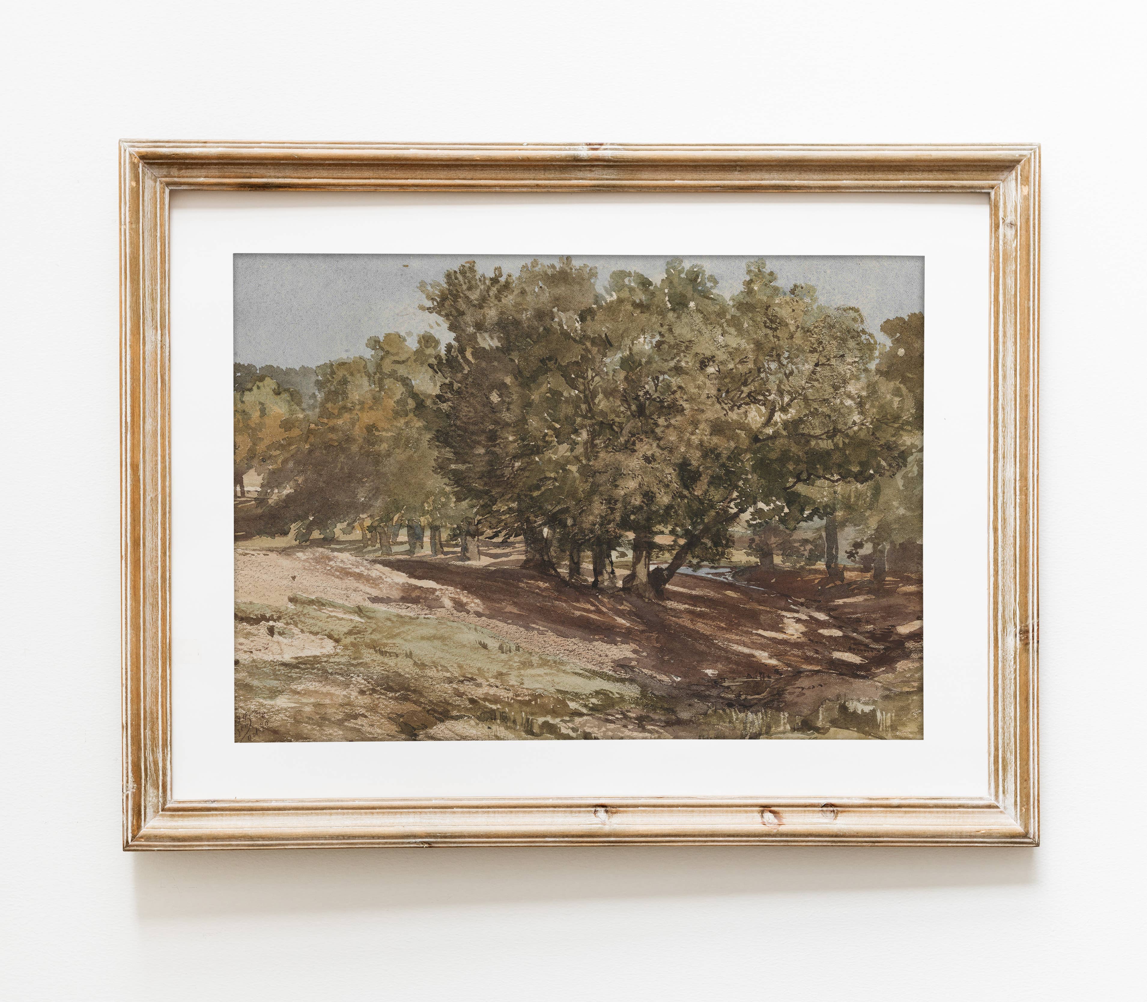 Vintage Moody Landscape Painting | Tree Art Print L114: 16”x20”