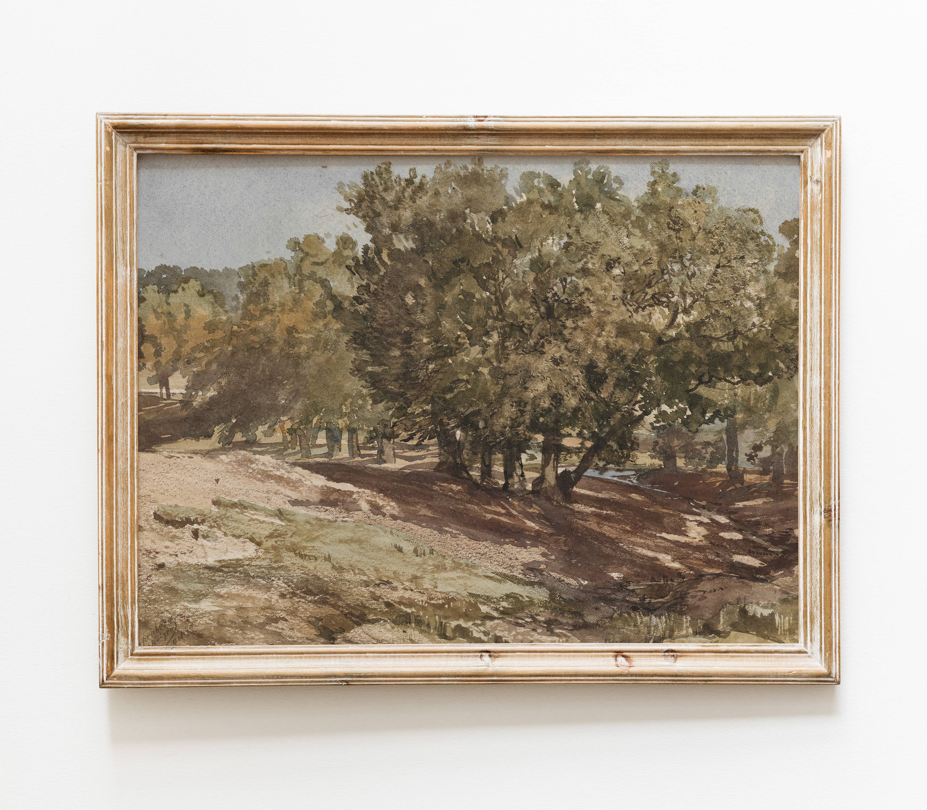 Vintage Moody Landscape Painting | Tree Art Print L114: 16”x20”