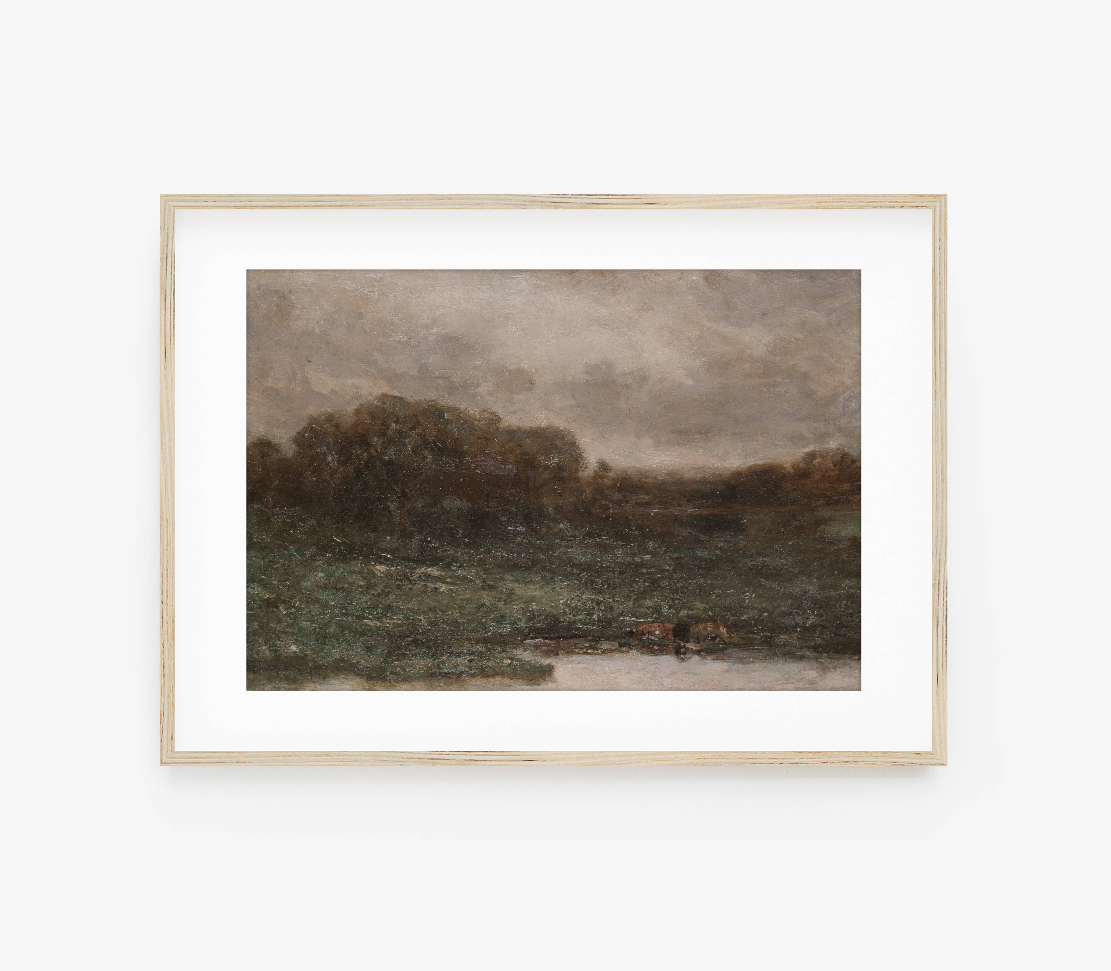 Vintage Oil Painting | Moody Muted Landscape Art Print L135: 16”x20”