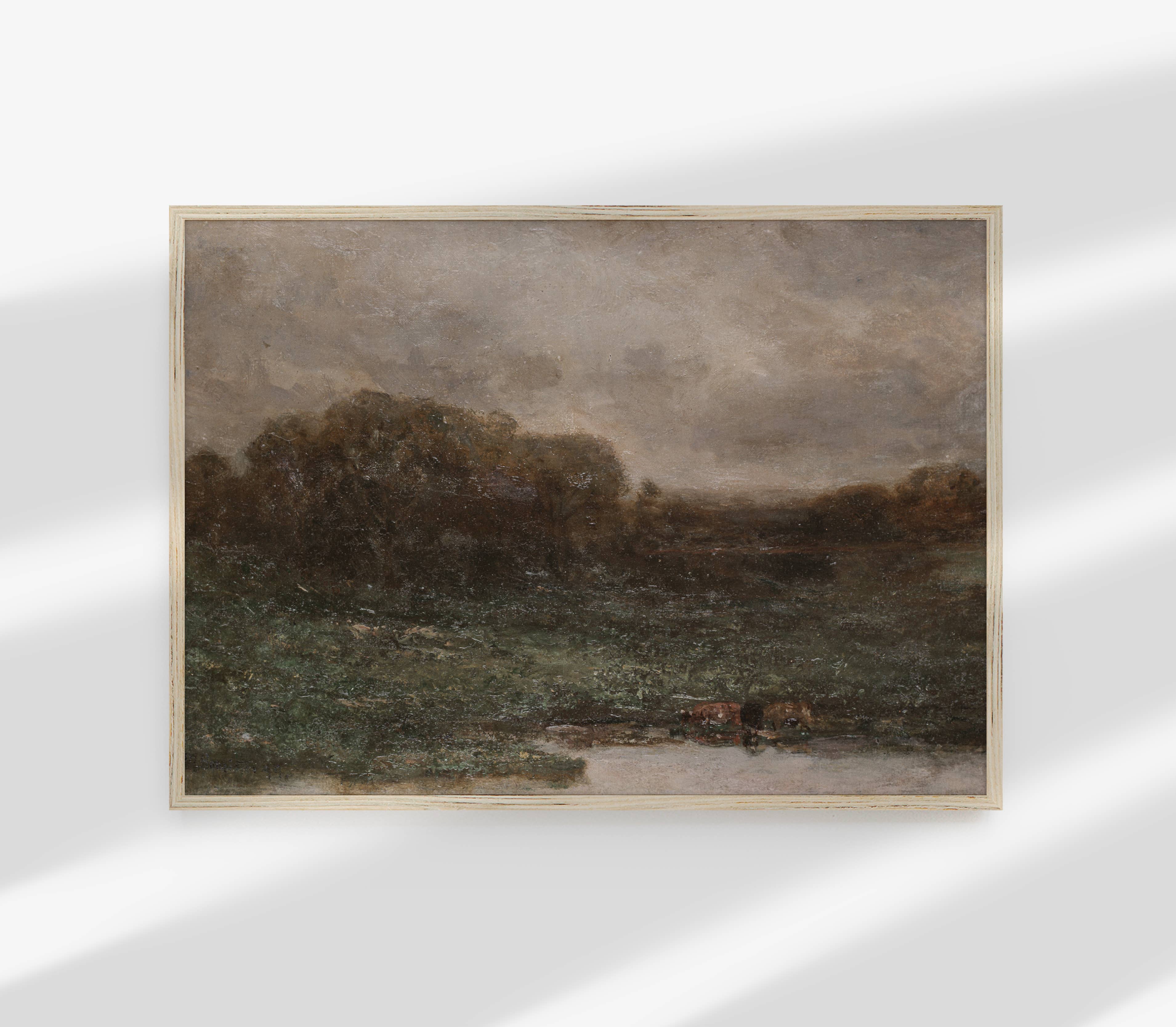 Vintage Oil Painting | Moody Muted Landscape Art Print L135: 16”x20”