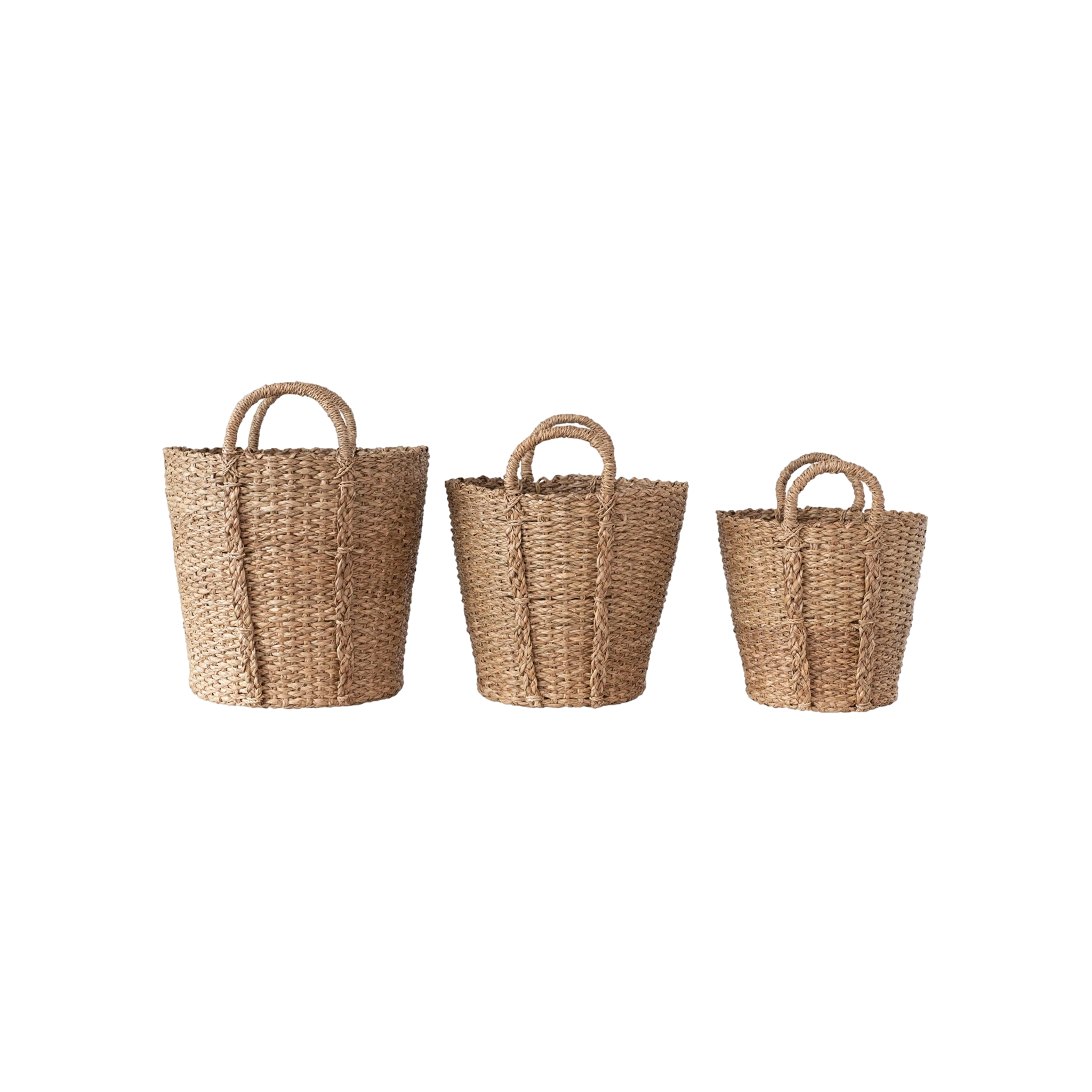 Hand-Woven Bankuan Baskets with Braided Handles (Set of 3)