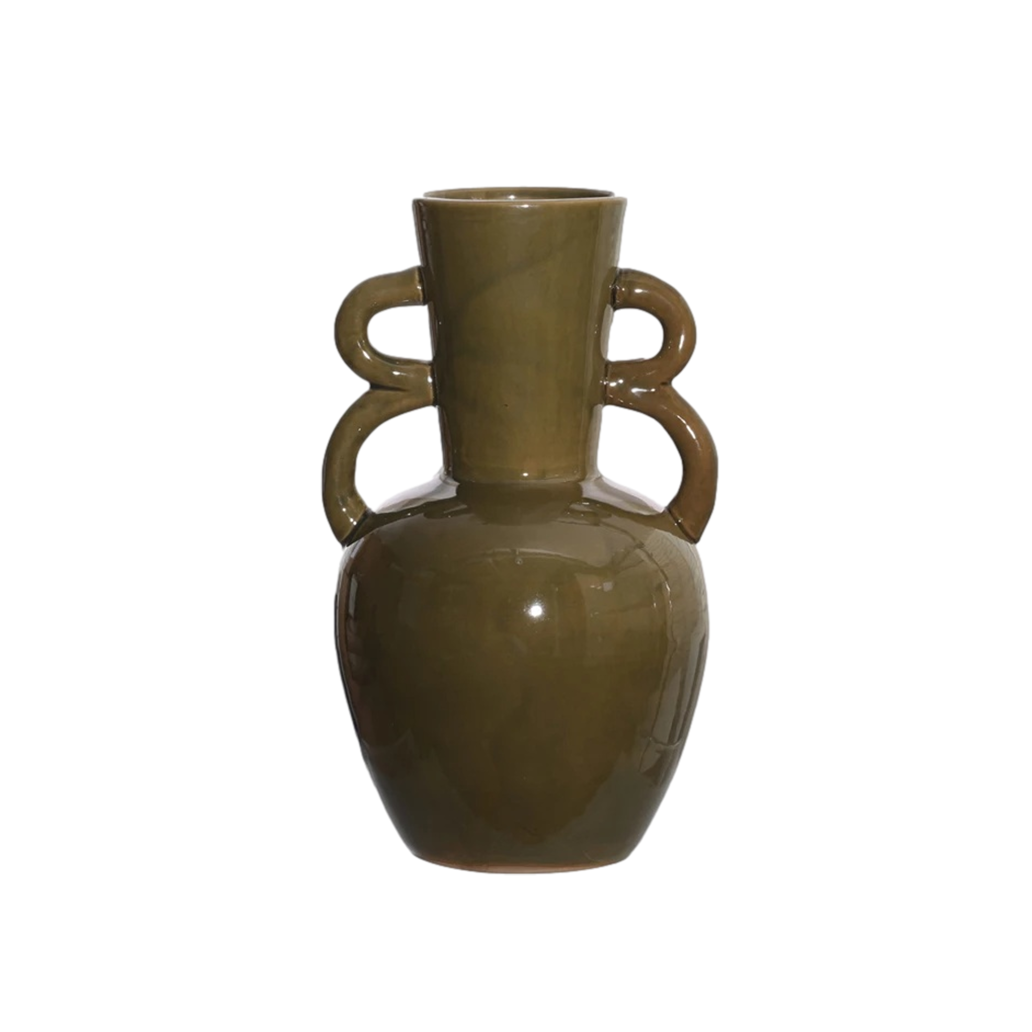 Olive Stoneware Vase with Handles