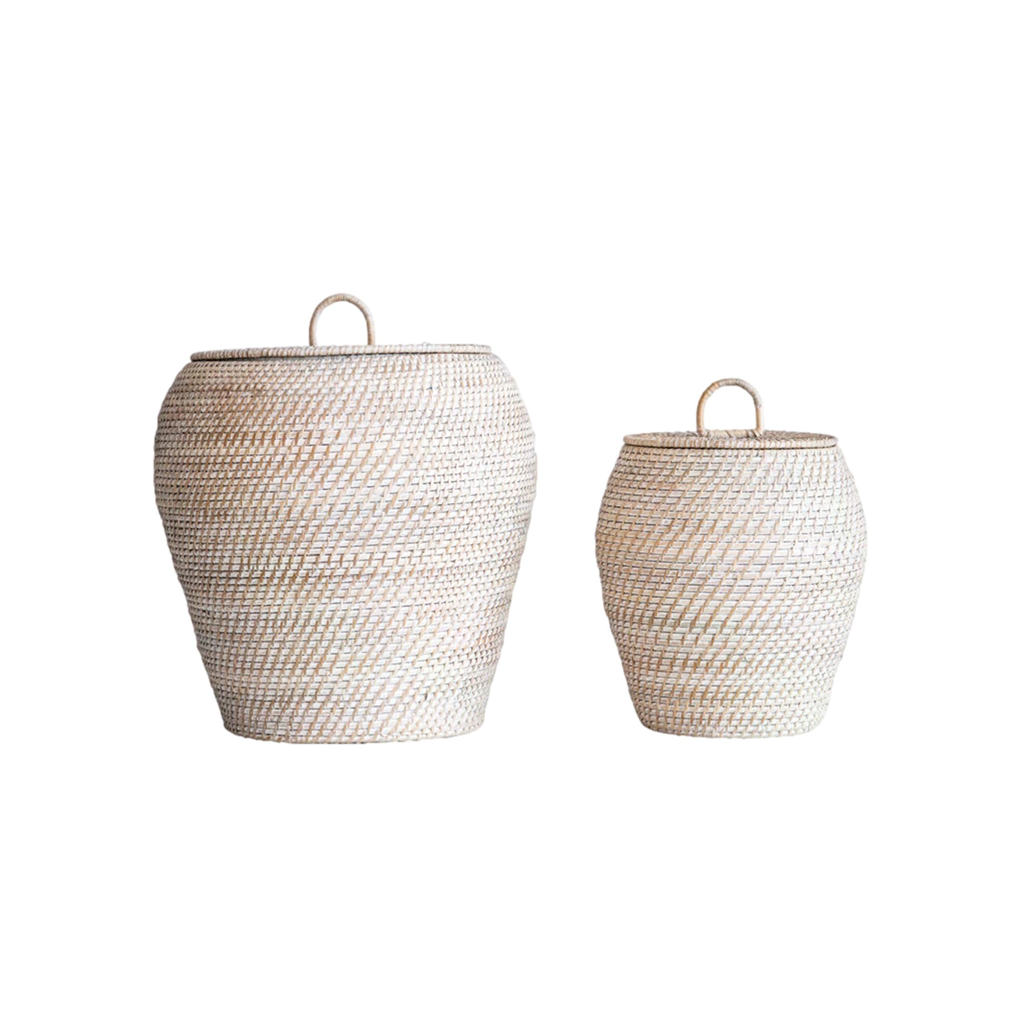 Hand-Woven Baskets with Lids, Set of 2