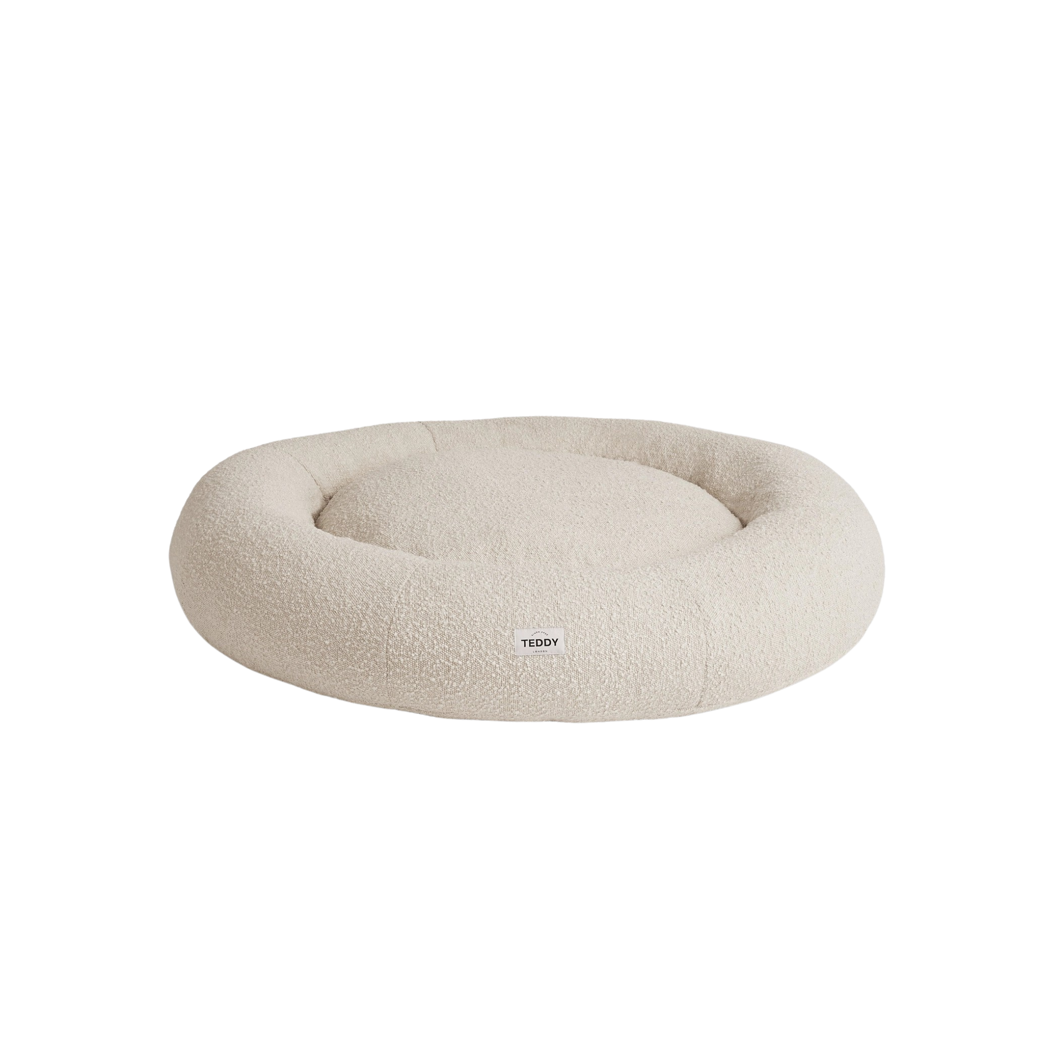 Round Boucle Dog Bed (White, Large)