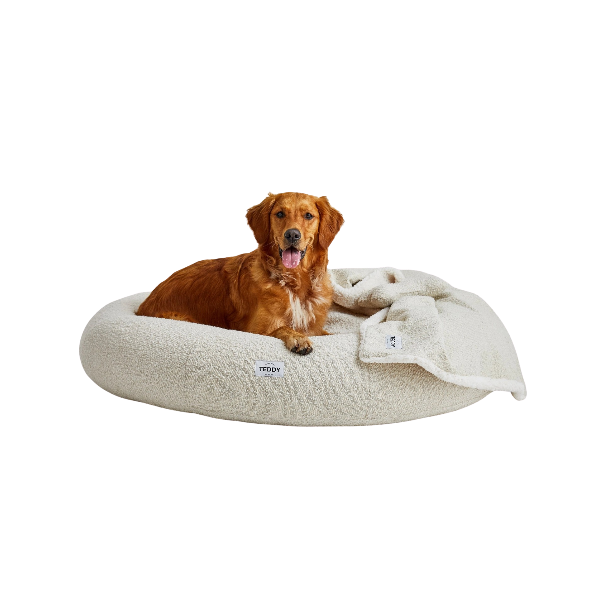 Round Boucle Dog Bed (White, Large)