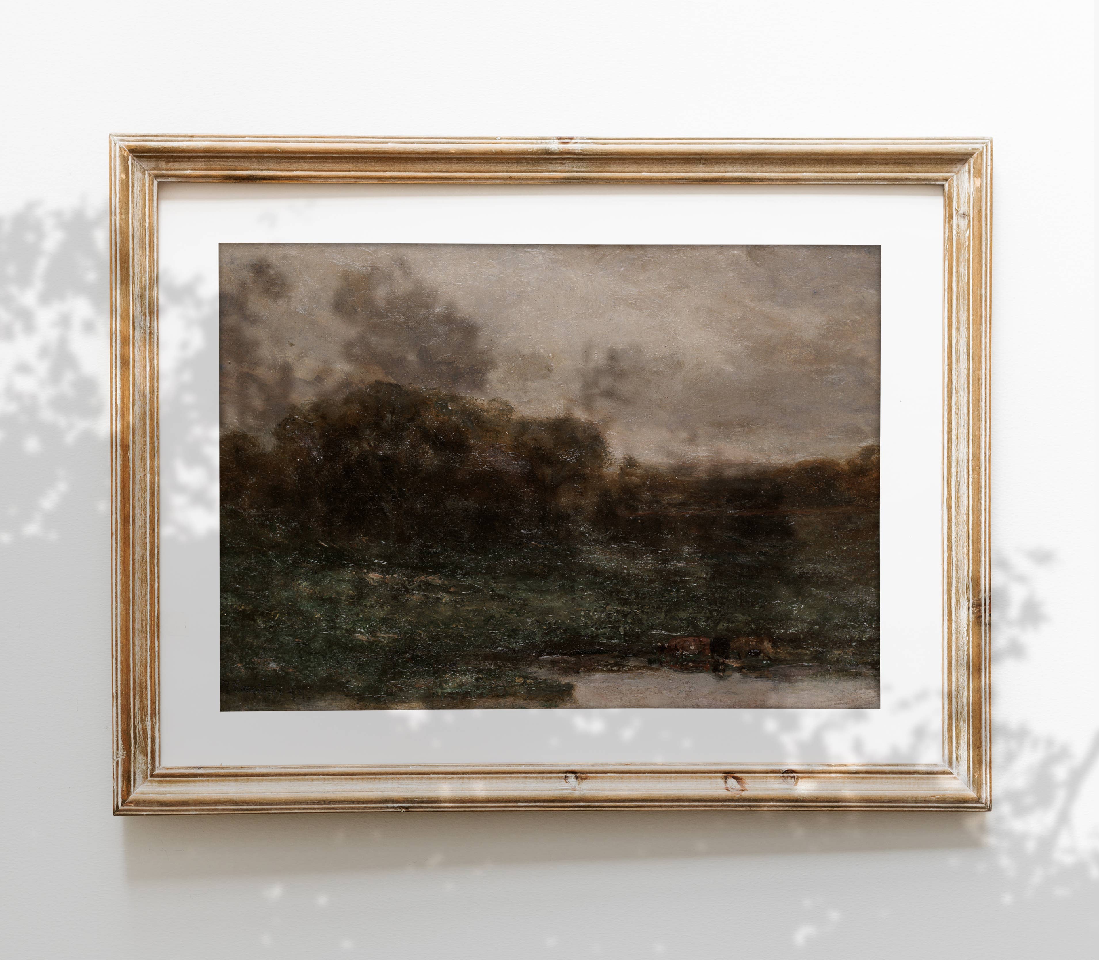 Vintage Oil Painting | Moody Muted Landscape Art Print L135: 16”x20”