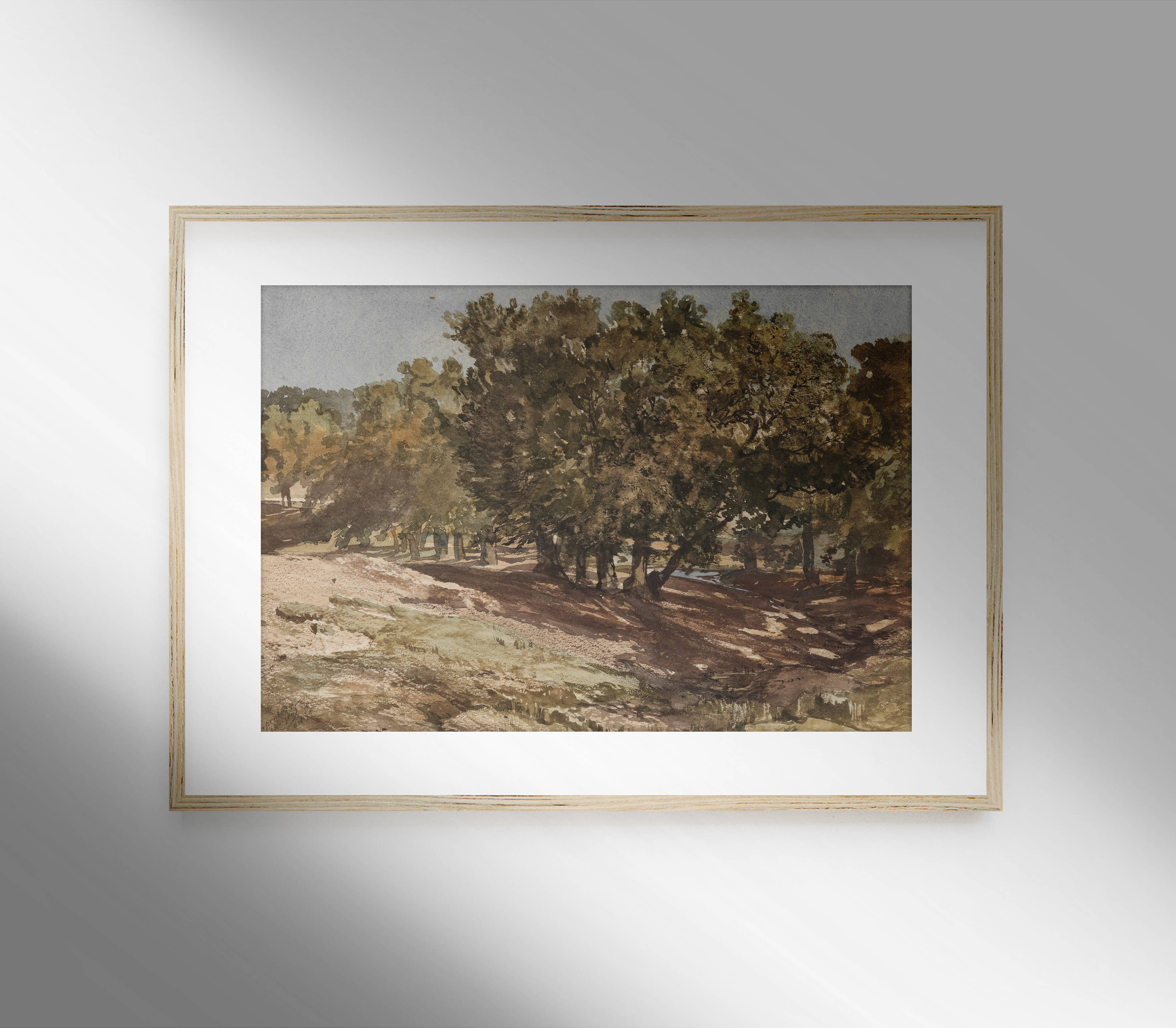 Vintage Moody Landscape Painting | Tree Art Print L114: 16”x20”