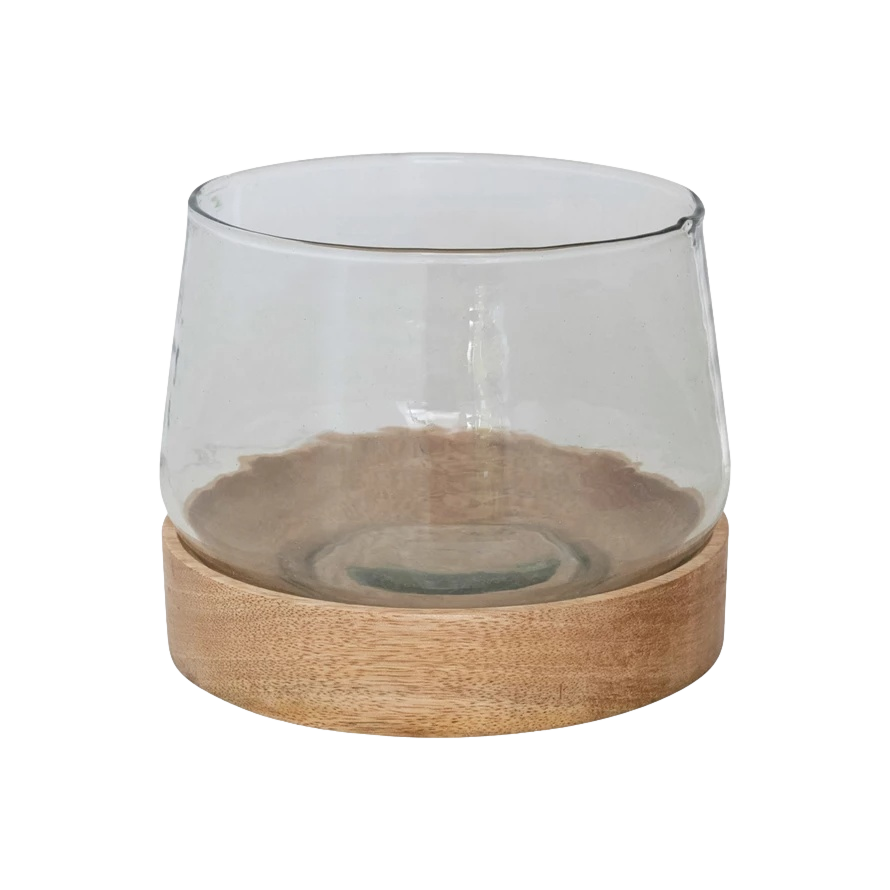 Glass Vase with Mango Wood Base