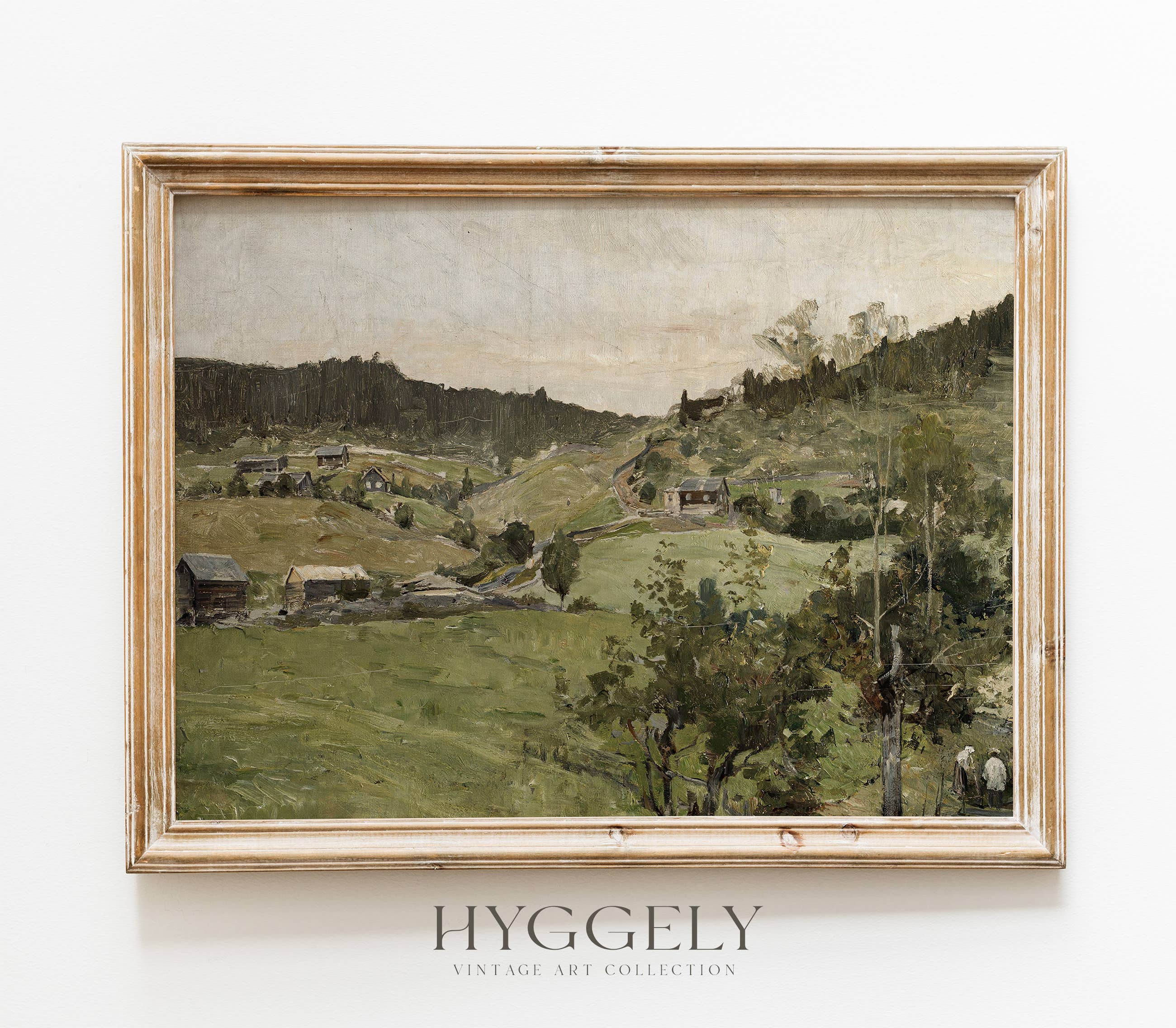Vintage Landscape Oil Painting | Muted Green Art Print L121: 16”x20”
