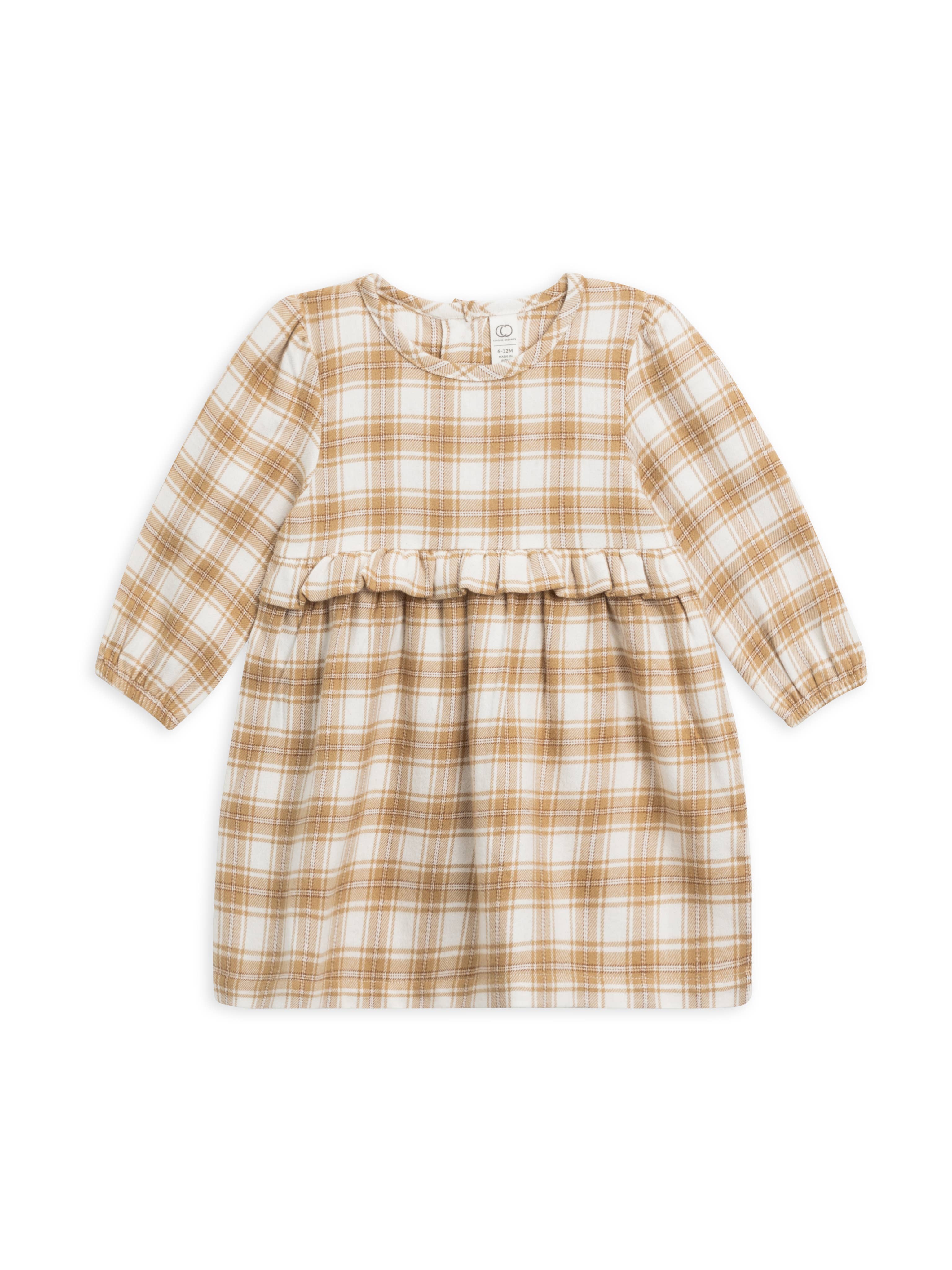 Baby and Kids Sydney Flannel Ruffle Dress - Latte Plaid: 4T