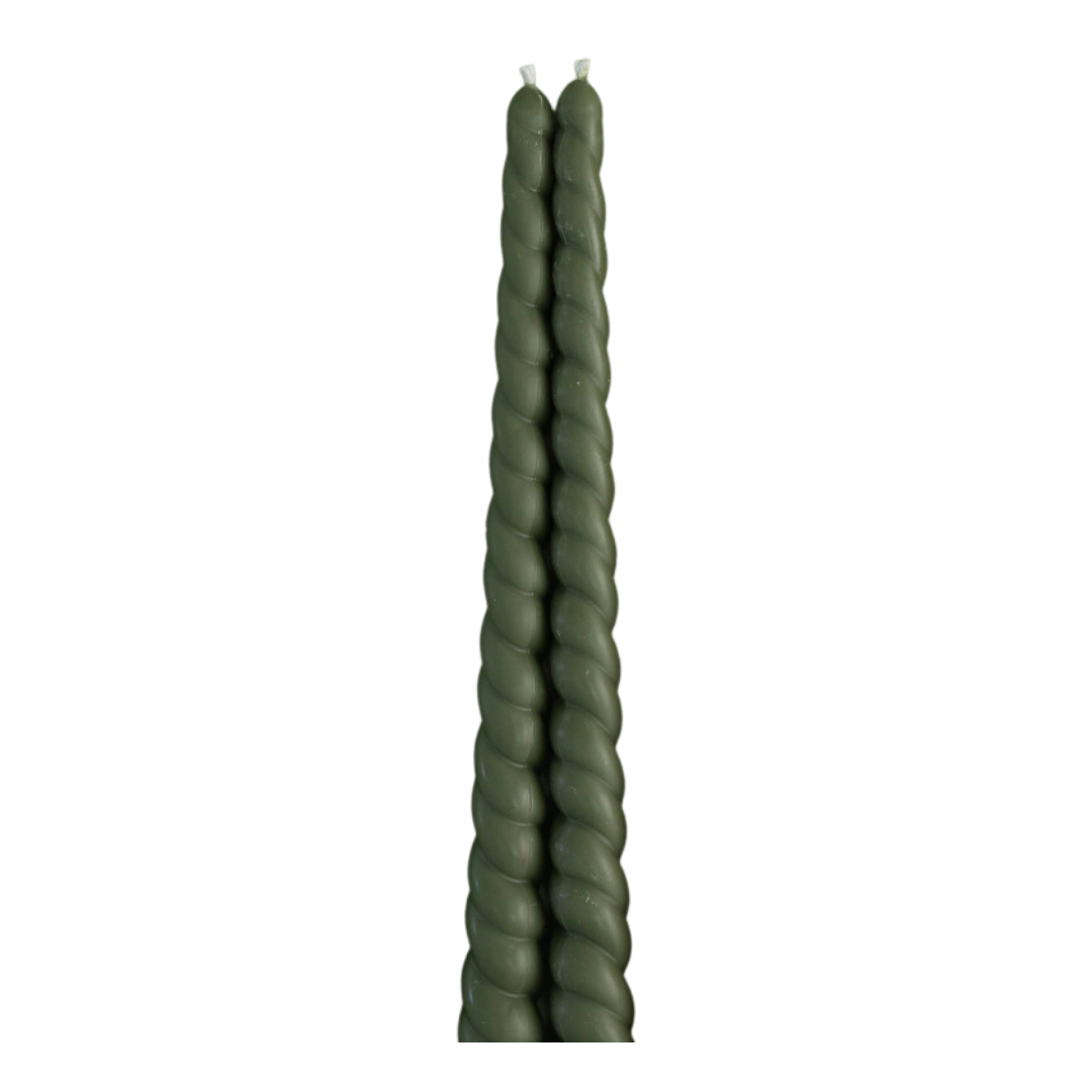 Twisted Taper Candle Set in Olive