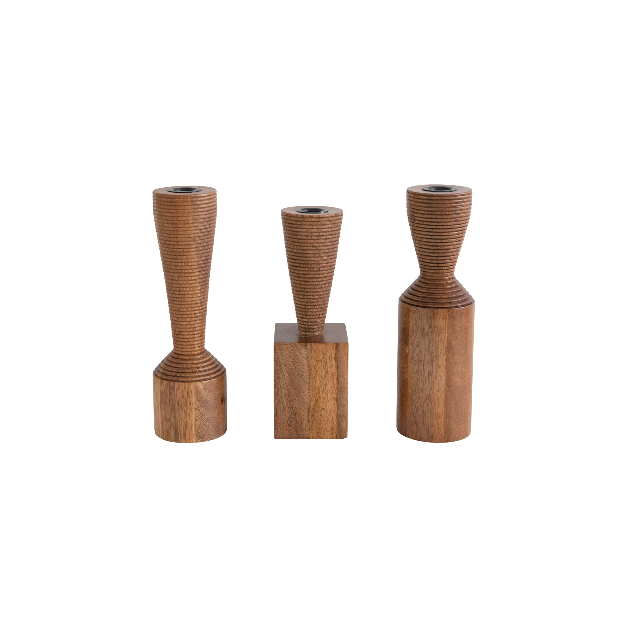 Hand Carved Mango Candleholders Set of 3